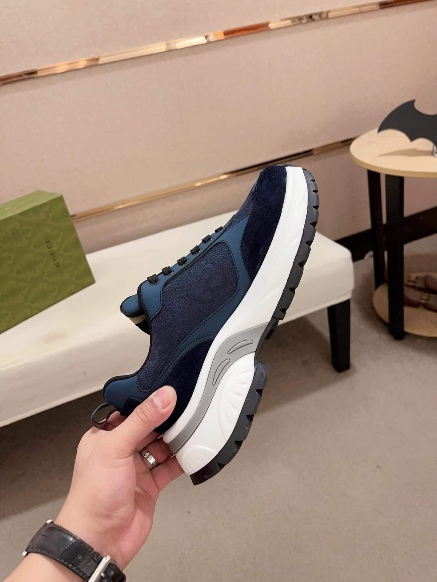 Gucci Rhyton Sneaker with Navy Jumbo GG Canvas 3 Gucci Rhyton Sneaker with Navy Jumbo GG Canvas - Image 3