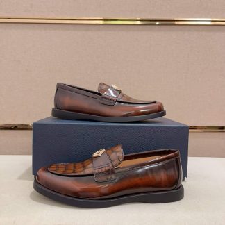 Dior Granville Brown Polished Calfskin Loafers