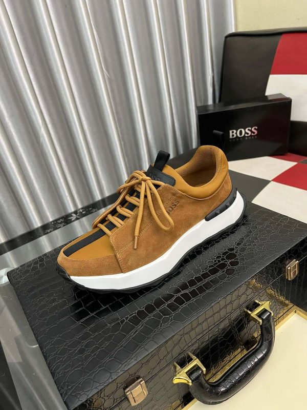 brownsuedeBOSSsneakerwithawhitemidsole_blackaccentstripe_andlightbrownlaces_2 BOSS Brown Esquisse Suede Sneaker