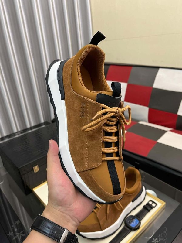 brownsuedeBOSSsneakerwithawhitemidsole_blackaccentstripe_andlightbrownlaces_9 BOSS Brown Esquisse Suede Sneaker