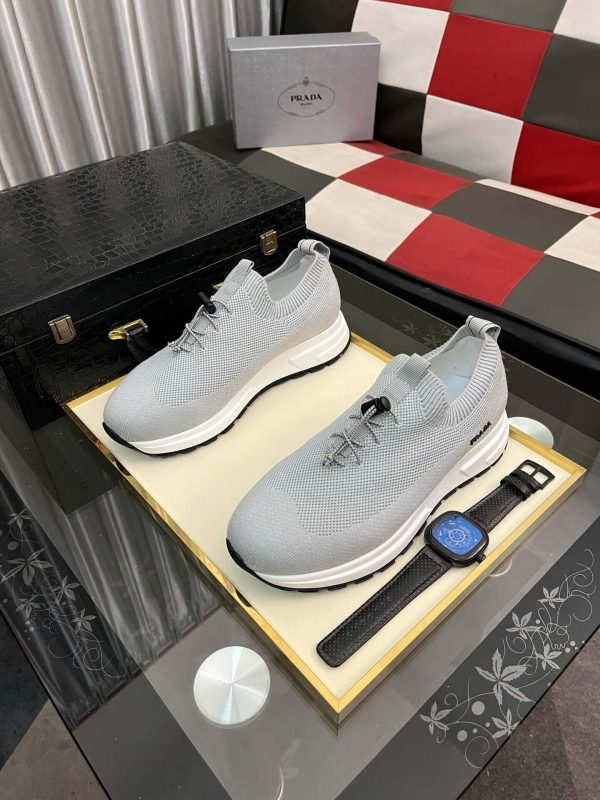 Prada Grey Prax Stretch  Knit Sneakers