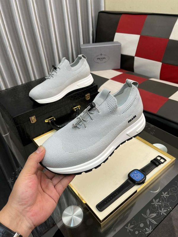 Prada Grey Prax Stretch  Knit Sneakers