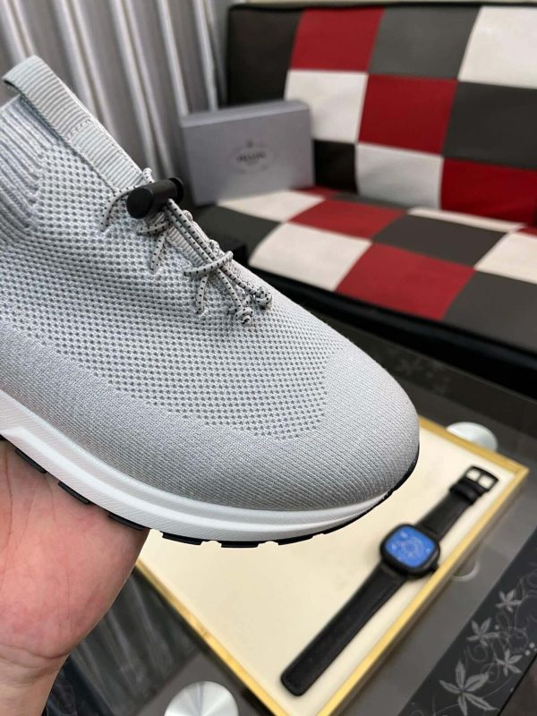 Prada Grey Prax Stretch  Knit Sneakers