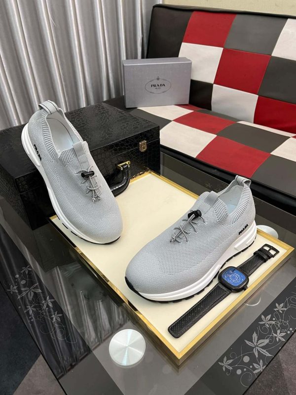 Prada Grey Prax Stretch  Knit Sneakers