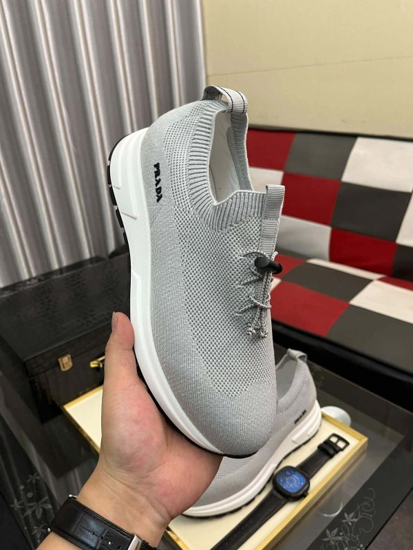 Prada Grey Prax Stretch  Knit Sneakers