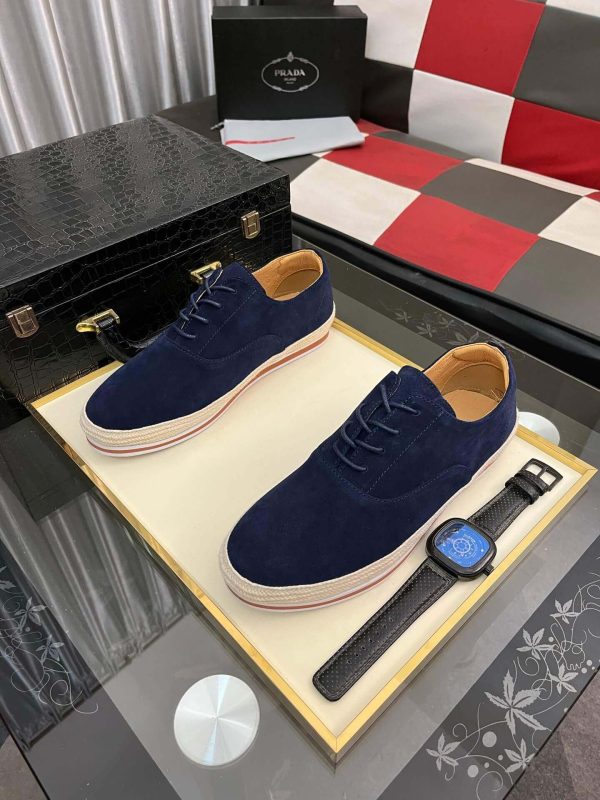 navybluePradamen_sshoewithatanleatherliningandalayeredsoleconsistingofawhitemidsoleandabraidedjuteoutsole_4 Prada Men's Navy Suede Sneakers