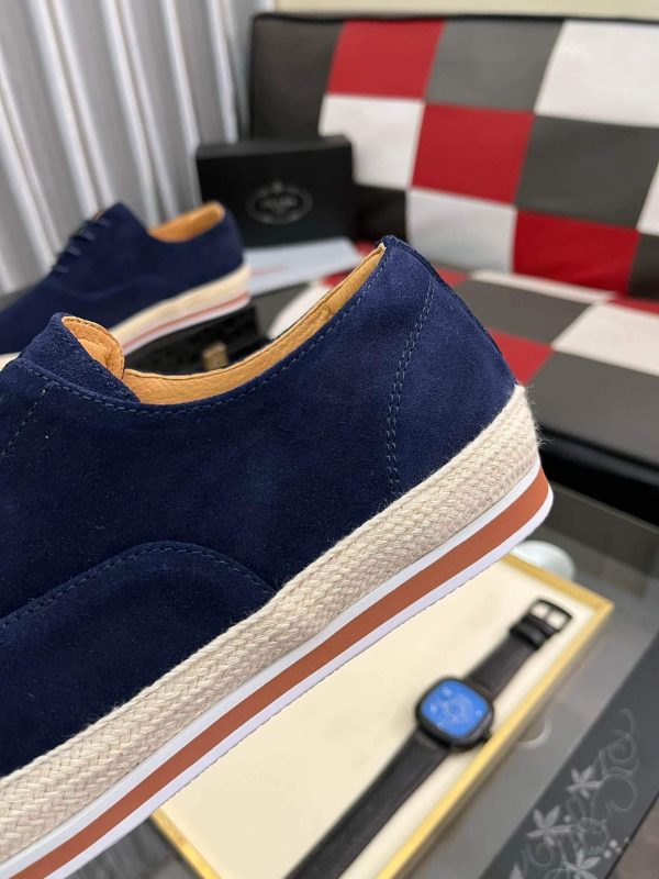 navybluePradamen_sshoewithatanleatherliningandalayeredsoleconsistingofawhitemidsoleandabraidedjuteoutsole_7 Prada Men's Navy Suede Sneakers
