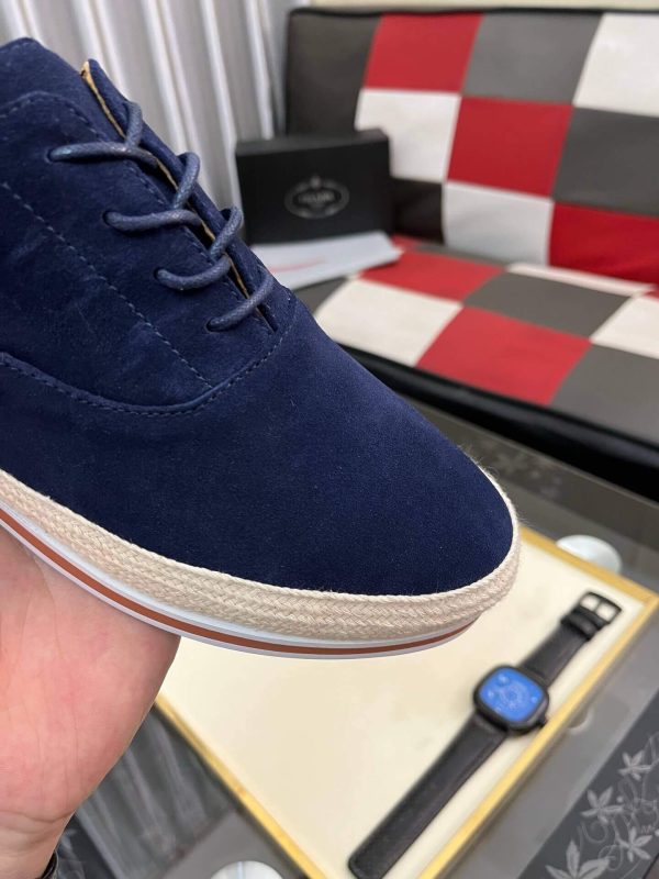 navybluePradamen_sshoewithatanleatherliningandalayeredsoleconsistingofawhitemidsoleandabraidedjuteoutsole_8 Prada Men's Navy Suede Sneakers