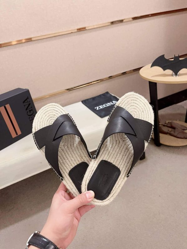 Zegna Black Suede Espadrille Sandals