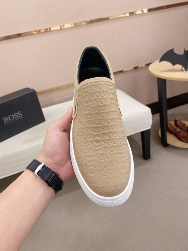 BOSS Leather Slip-On Shoes With Logo Vamp in Beige