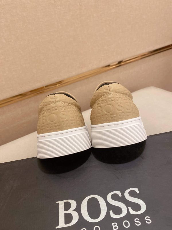 BOSS Leather Slip-On Shoes With Logo Vamp in Beige