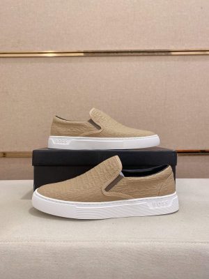 BOSS Leather Slip-On Shoes With Logo Vamp in Beige