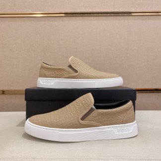 BOSS Leather Slip-On Shoes With Logo Vamp in Beige