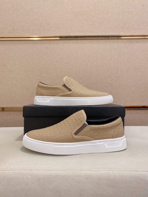 BOSS Leather Slip-On Shoes With Logo Vamp in Beige
