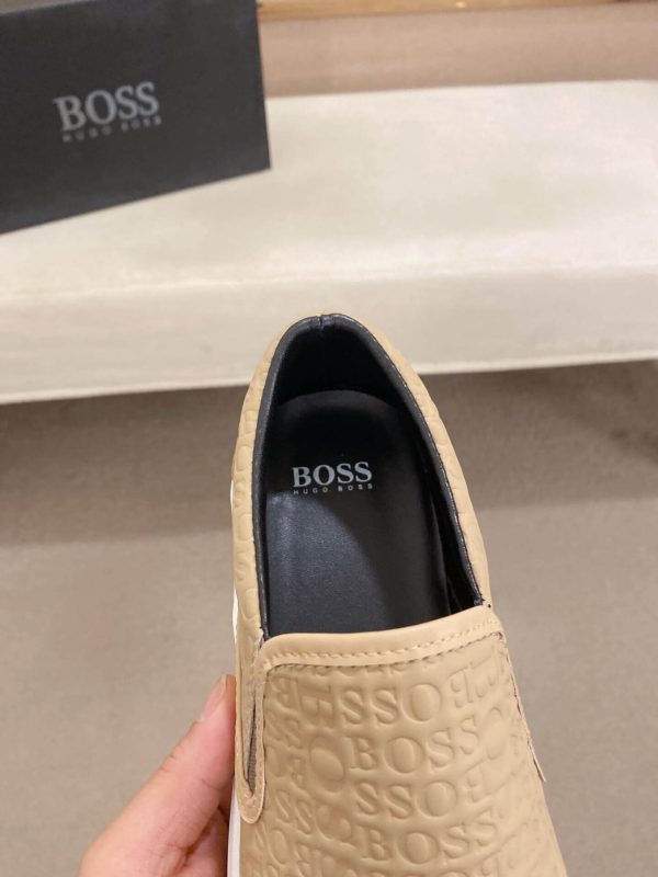 BOSS Leather Slip-On Shoes With Logo Vamp in Beige