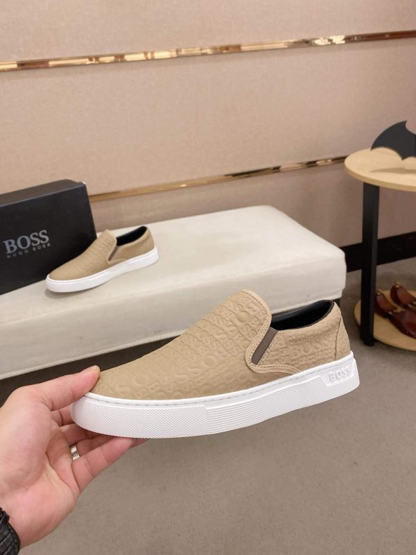 BOSS Leather Slip-On Shoes With Logo Vamp in Beige