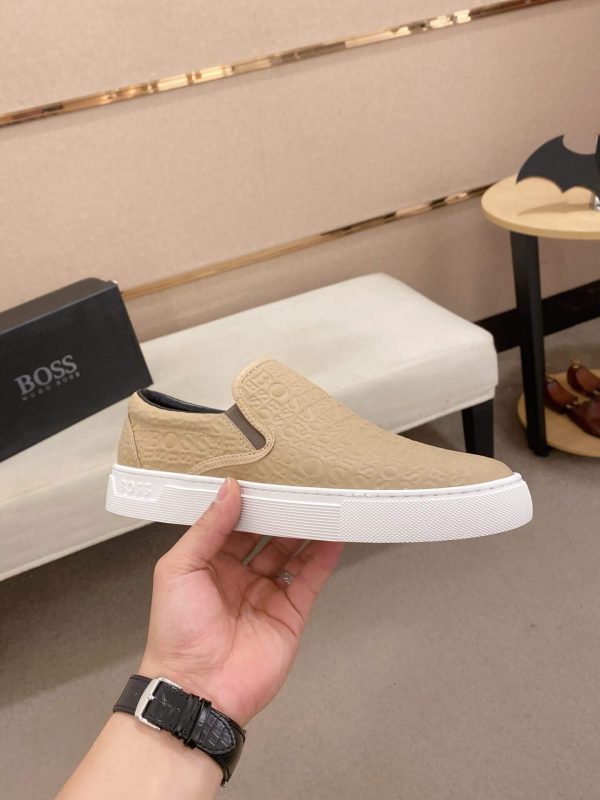 BOSS Leather Slip-On Shoes With Logo Vamp in Beige