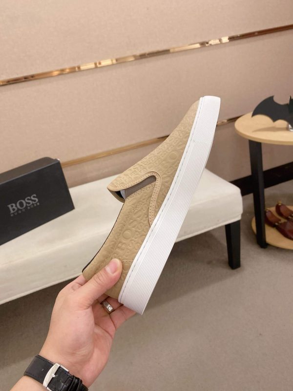 BOSS Leather Slip-On Shoes With Logo Vamp in Beige