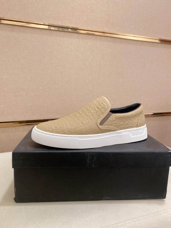 BOSS Leather Slip-On Shoes With Logo Vamp in Beige