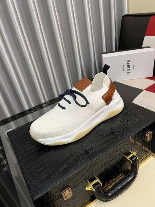 White Berluti Shadow Knit and Lagoon Calf Sneaker