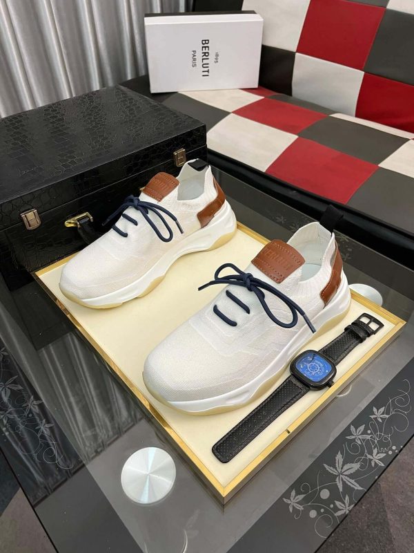 White Berluti Shadow Knit and Lagoon Calf Sneaker
