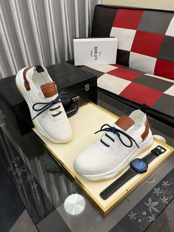 White Berluti Shadow Knit and Lagoon Calf Sneaker