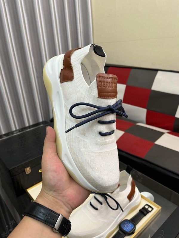 White Berluti Shadow Knit and Lagoon Calf Sneaker