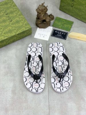 Gucci GUCCI logo White Thong Sandals with Double G