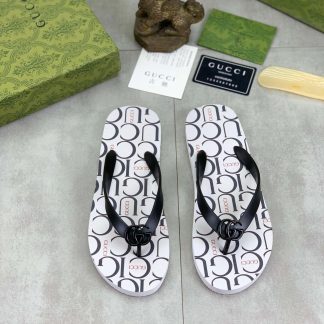 Gucci GUCCI logo White Thong Sandals with Double G