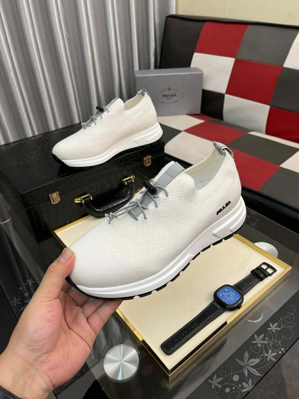 Prada White Prax Stretch Knit Sneakers