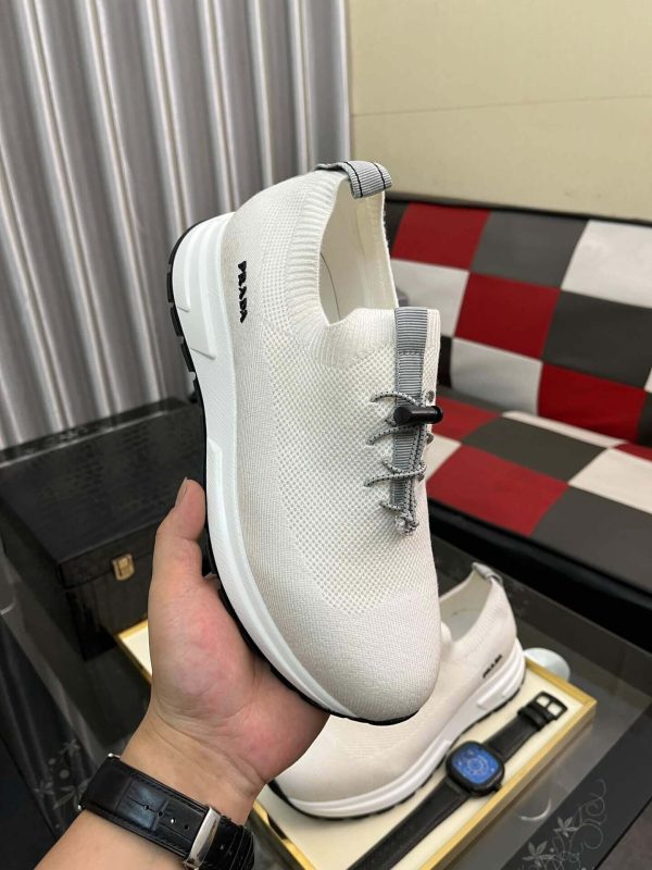 Prada White Prax Stretch Knit Sneakers