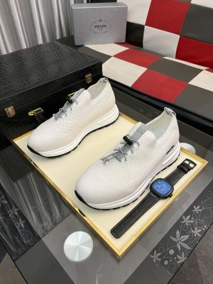 whitePradasneakerwithgrayaccents_9 Prada White Prax Stretch Knit Sneakers