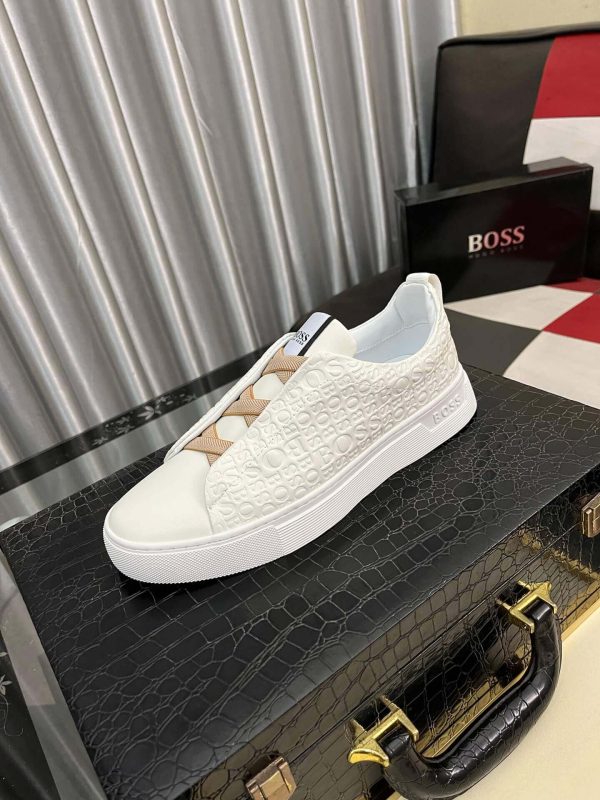 whiteleathersneakerwiththebrandnameBOSSembossedrepeatedlyontheside_1 BOSS Gary Italian Sneaker White