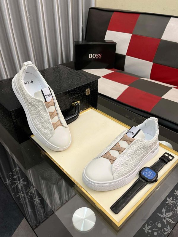 whiteleathersneakerwiththebrandnameBOSSembossedrepeatedlyontheside_7 BOSS Gary Italian Sneaker White