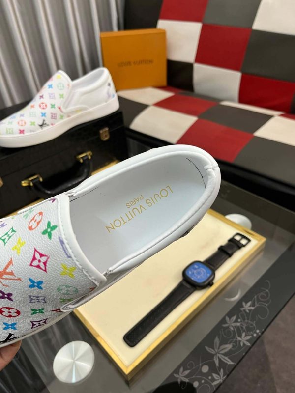 whiteslip-onsneakerfeaturingacolorfulLouisVuittonmonogrampattern_2 LV X TM White Leather Slip-On Trainers