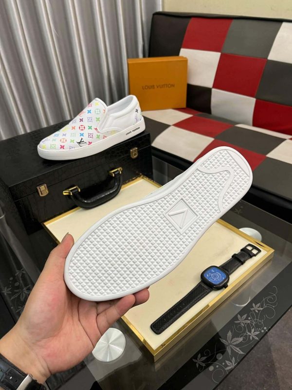 whiteslip-onsneakerfeaturingacolorfulLouisVuittonmonogrampattern_3 LV X TM White Leather Slip-On Trainers
