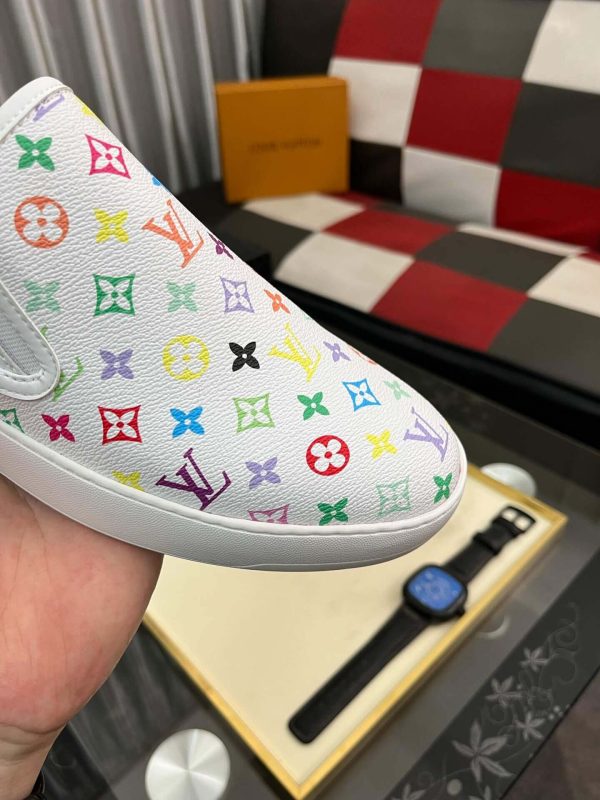 whiteslip-onsneakerfeaturingacolorfulLouisVuittonmonogrampattern_4 LV X TM White Leather Slip-On Trainers