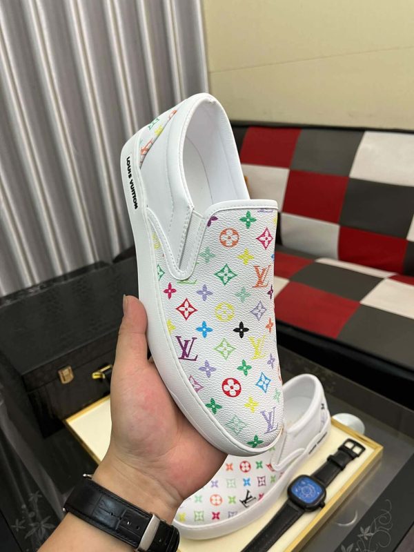 whiteslip-onsneakerfeaturingacolorfulLouisVuittonmonogrampattern_6 LV X TM White Leather Slip-On Trainers