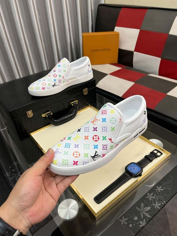 whiteslip-onsneakerfeaturingacolorfulLouisVuittonmonogrampattern_7 LV X TM White Leather Slip-On Trainers