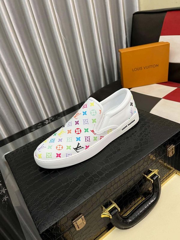 whiteslip-onsneakerfeaturingacolorfulLouisVuittonmonogrampattern_9 LV X TM White Leather Slip-On Trainers