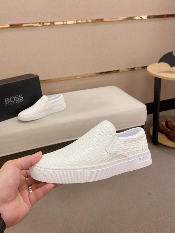 BOSS Leather Slip-On Shoes With Logo Vamp in White