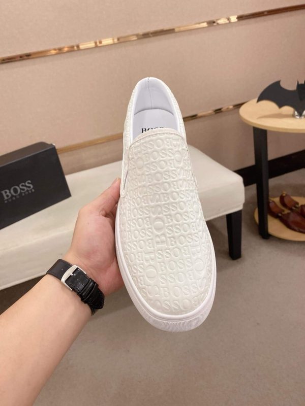 BOSS Leather Slip-On Shoes With Logo Vamp in White