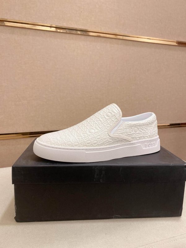 BOSS Leather Slip-On Shoes With Logo Vamp in White