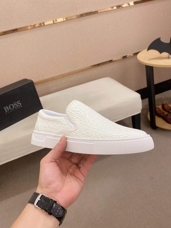 BOSS Leather Slip-On Shoes With Logo Vamp in White