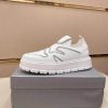 Prada White Techno Knit and Leather Sneakers