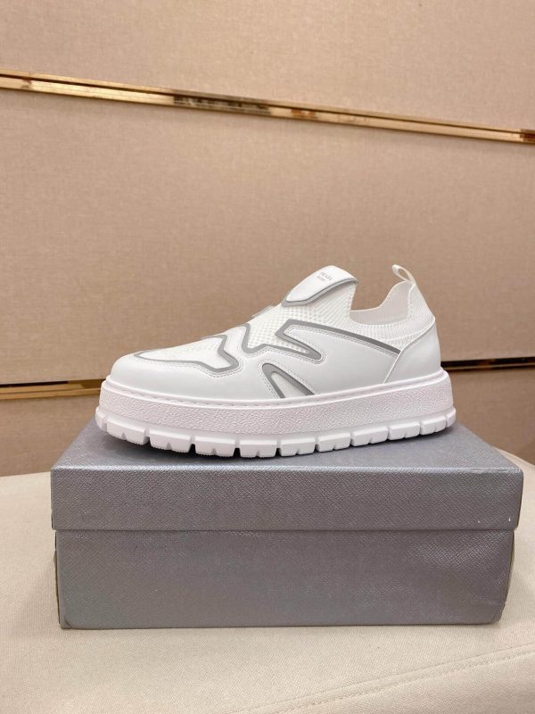 Prada White Techno Knit and Leather Sneakers