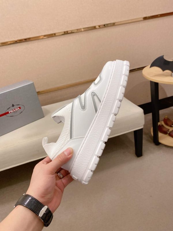 Prada White Techno Knit and Leather Sneakers