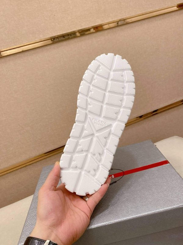 Prada White Techno Knit and Leather Sneakers