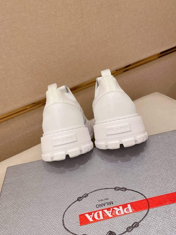 Prada White Techno Knit and Leather Sneakers