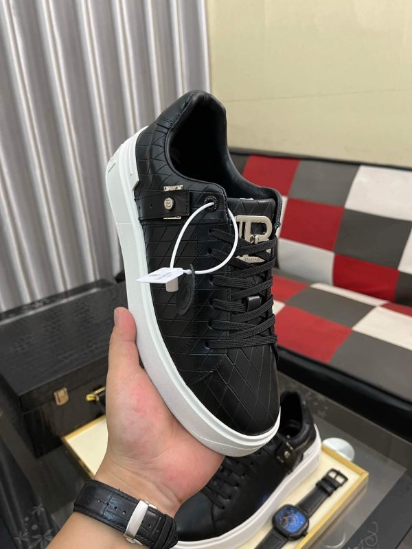 Balmain B-Court Sneakers in Black Pattern Embossed Leather